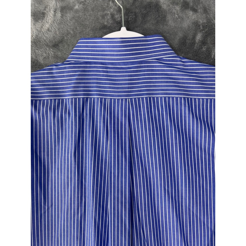 Brooks Brothers 346 Mens 17-4/5 Blue White Stripe Non-Iron Cotton Dress Shirt - Picture 12 of 13